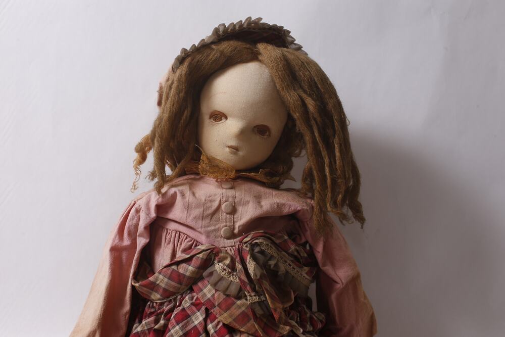 Vintage Large Textile Antique Felt Boudoir Doll 27" Hand Made Dressed Collectib